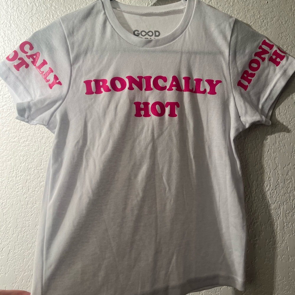 Pink and White Short Sleeve T-Shirt with Bold Print